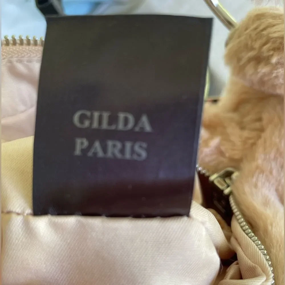 Gilda Paris Faux Fur Mini Shoulder Bag Tan Y2K Baguette NWT